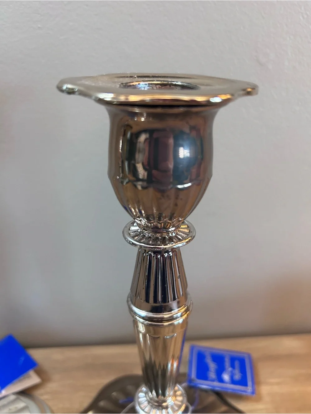 Vintage Silver Pair of Ribbed Metal Candlesticks